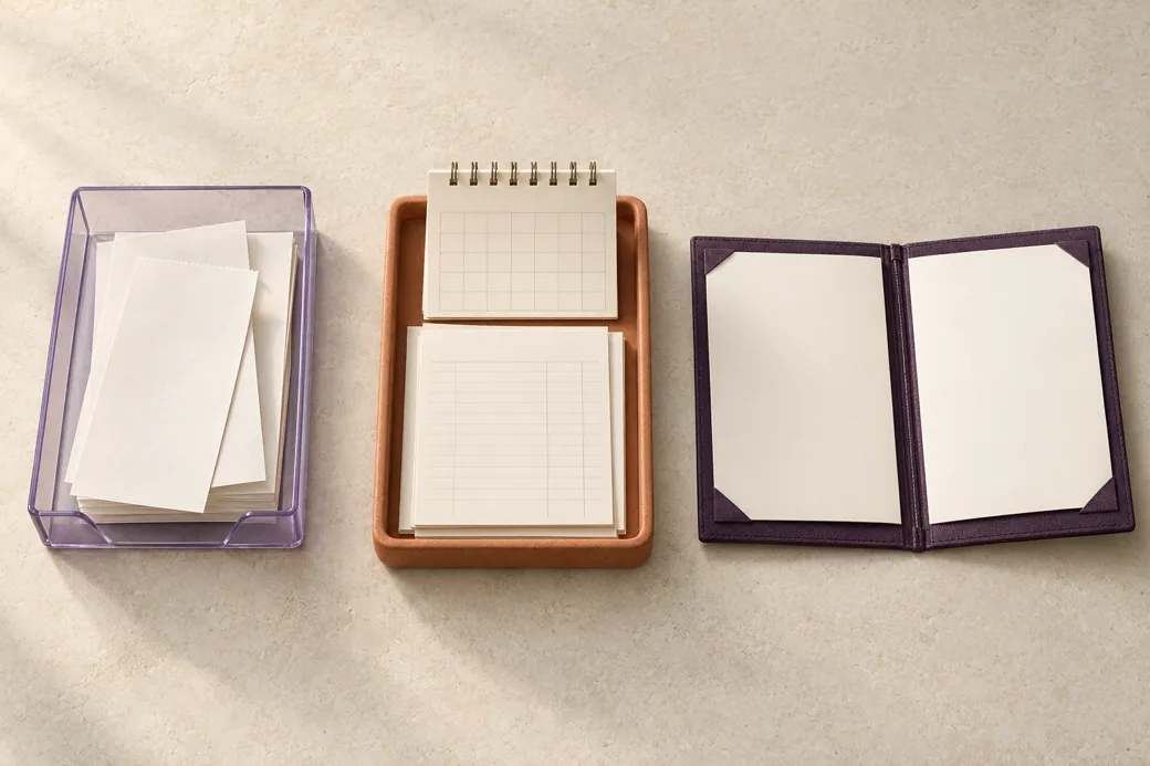 Separate trays for transaction records, calendar reminders and an annual-return folder.